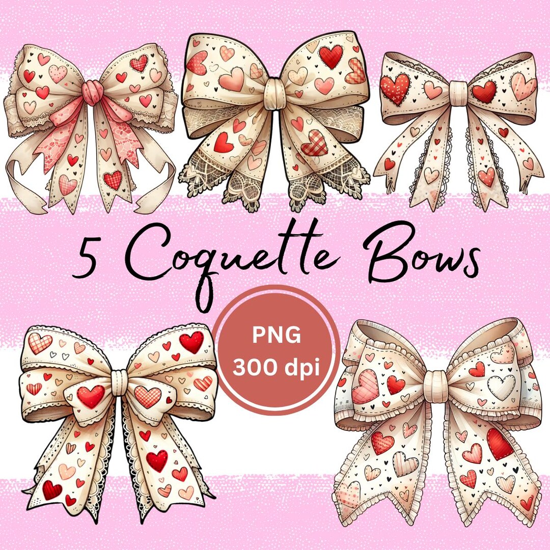 5 Coquette Valentines Heart PNG Bundle (transparent Background), Lace ...
