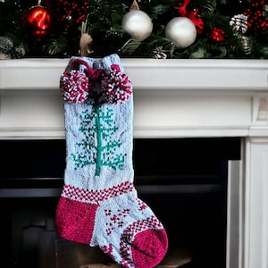 Handmade Knit Christmas Stocking: Fair Isle Tree Design