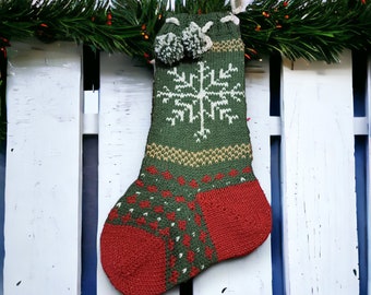 Hand Knit Stocking, Christmas Decor, Heirloom Handmade Christmas Stocking, Large Decorative Hand Knitted Christmas Stocking, READY TO SHIP