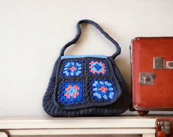 Crochet Crossbody Purse, Shoulder Bag, Granny Square Funky Design Multicolour