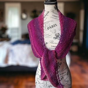 Hand knit Crescent Shawlette, Multicolour with Eyelet Border