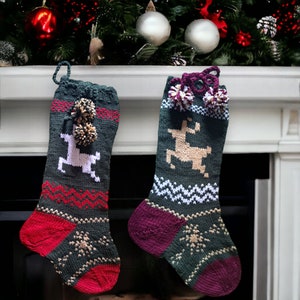 Hand Knit Christmas Stocking: Large Reindeer Design, Heirloom Quality