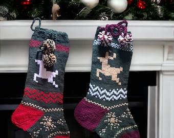 Hand Knit Christmas Stocking: Large Reindeer Design, Heirloom Quality
