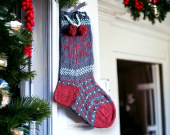 Hand Knit Stocking, Christmas Decor, Heirloom Handmade Christmas Stocking, Large Decorative Hand Knitted Christmas Stocking, READY TO SHIP