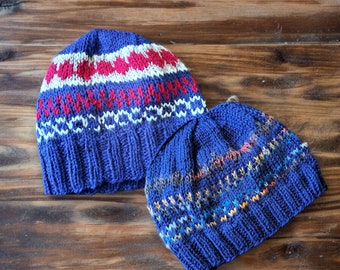 Handgebreide Fair Isle-hoeden, kleurrijke handgebreide mutsen, unisex grofgebreide hoeden, handgemaakte winterhoeden, KLAAR VOOR VERZENDING