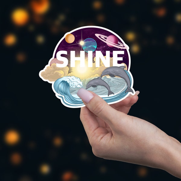 Shine vinyl decal, inspirational, otherworldly nature sticker for laptops, hydro flask, water bottle, phone, gift wrapping, gift idea