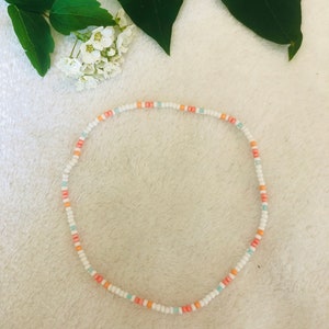 Multicoloured Beaded Anklet | Seed Bead White Anklet | Green Pink Orange Anklet | Summer Beaded Anklet