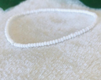 White Beaded Anklet | Seed Bead White Anklet | White Simplistic Anklet | Summer Beaded Anklet