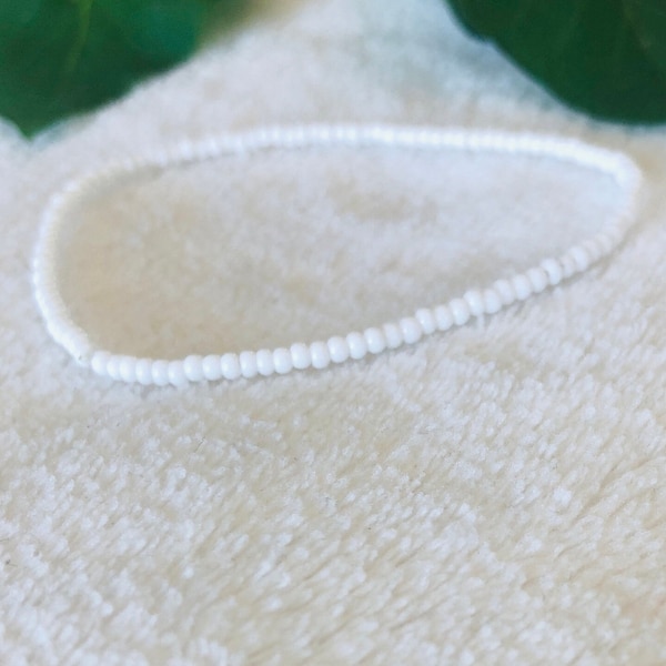 White Beaded Anklet | Seed Bead White Anklet | White Simplistic Anklet | Summer Beaded Anklet