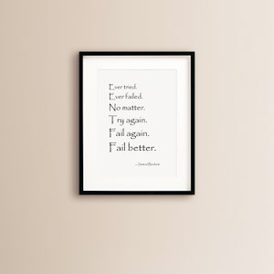 Arte de pared con citas motivacionales, regalos motivadores, Samuel Beckett, decoración de oficina inspiradora, póster de aula de afirmación, IMPRESIÓN DIGITAL