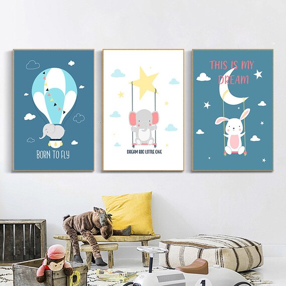 Nursery Decor Girl & Boy  |blue Nursery Art | Cute Nursery Art | Nursery Art Baby | Star Nursery Decor | Moon Art Print | Set of 6