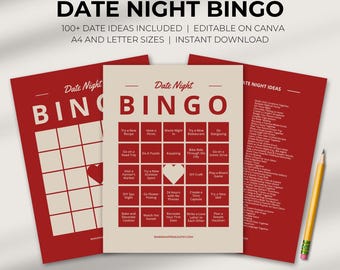 Date Night Bingo | Printable & Editable Couples Game (Canva + PDF) | A4 + US Letter | 100+ Date Ideas