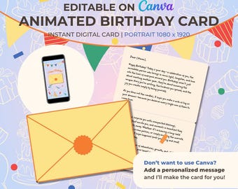 Animated Birthday Card (Mobile Version) – Editable Canva Template | Digital Greeting Card Video | Fun Last-Minute Gift