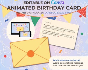 Animated Birthday Card – Editable Canva Template | Digital Greeting Card Video | Fun Last-Minute Gift