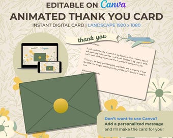 Biglietto di ringraziamento animato – Modello Canva modificabile / Video di saluto digitale / Download immediato tramite e-mail o SMS