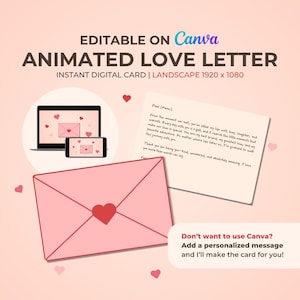 Animated Love Letter – Editable Canva Template | Digital Video Greeting Card | Romantic Long Distance Gift