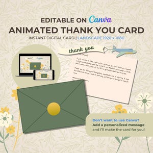 Tarjeta de agradecimiento animada: plantilla editable de Canva / Video de felicitación digital / Descarga instantánea por correo electrónico o mensaje de texto