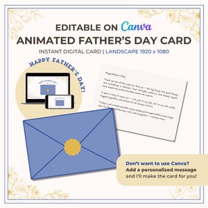 Geanimeerde Vaderdagkaart – bewerkbare canvassjabloon | Digitale videogroet | Direct downloaden Cadeau voor papa