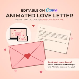 Carta de amor animada: plantilla editable de Canva / Tarjeta de felicitación digital en video / Regalo romántico para larga distancia