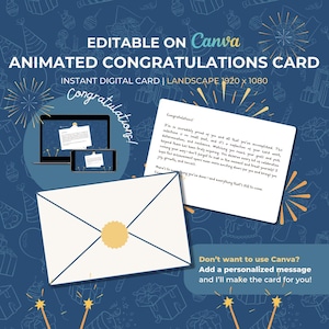 Tarjeta de felicitación animada: plantilla editable de Canva / Saludo en video digital / Regalo de celebración de descarga instantánea