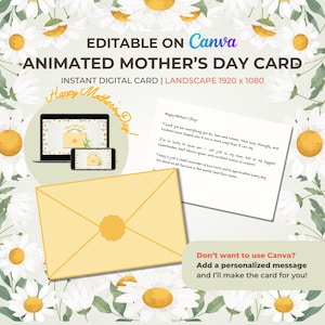 Tarjeta animada del Día de la Madre: plantilla editable de Canva / Saludo digital en video / Regalo de descarga instantánea para mamá