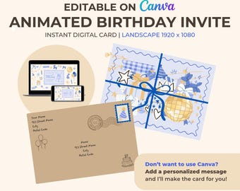 Animated Birthday Invitation – Editable Canva Template | Digital Party Invite | Fun Birthday Greeting Card
