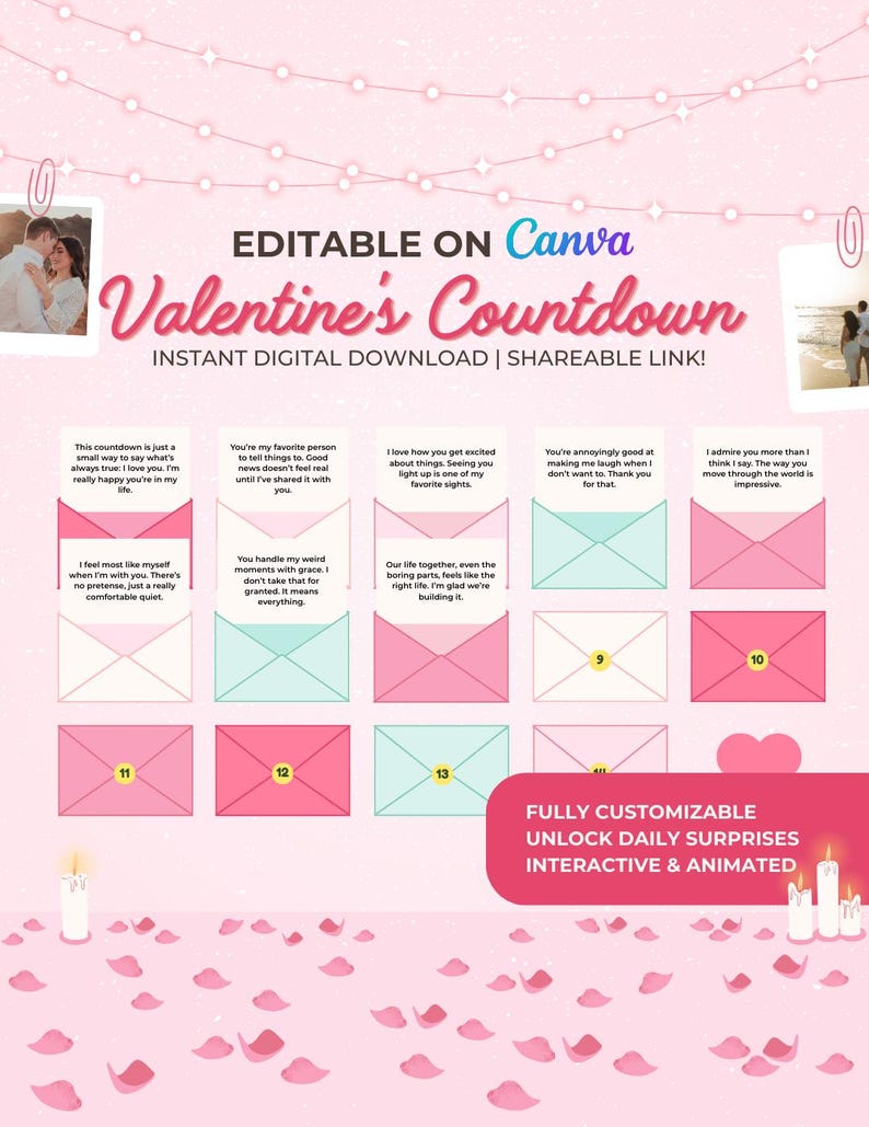 Romantic Countdowns Interactive Digital Valentine's Day Countdown Calendar – Editable Canva ...