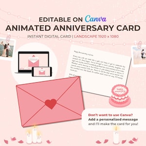 アニメーション付きアニバーサリーカード – 編集可能なCanvaテンプレート | 遠距離の恋人や急なプレゼントにも使えるデジタルグリーティング
