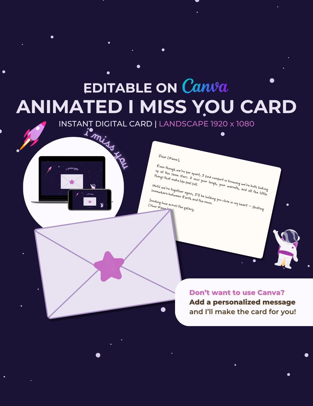 Animated “I Miss You” Card – Editable Canva Template | Digital Video ...