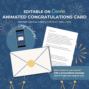 Carte de félicitations animée (version mobile) – Modèle canva modifiable | Accueil vidéo numérique | Cadeau de célébration à téléchargement immédiat