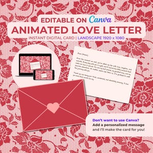 Animierter Lacey Liebesbrief - Bearbeitbare Canva Vorlage | Romantische Digitale Video-Begrüßung | Fern- oder Jahrestagsgeschenk