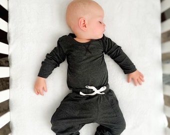 Ribbed Bamboo Bodysuit Charcoal