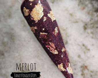 Merlot- Acrylic Dip Powder With Gold Flakes