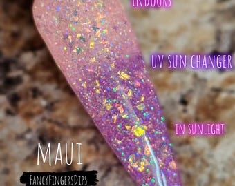 Maui- Peach To Violet UV Sun Changer Glitter Acrylic Dip Powder