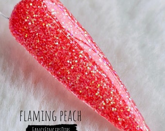 Flaming Peach- Coral Glitter Acrylic Dip Powder