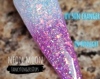 Neon Moon – brokatowy proszek akrylowy zmieniający kolor na niebieski i magenta UV Sun Changer