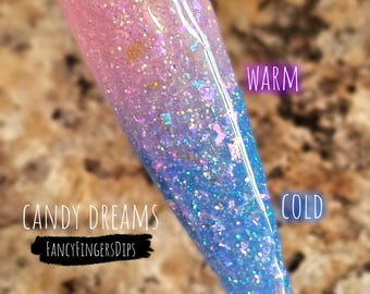 Candy Dreams - Poudre à tremper acrylique scintillante activée à froid * Change du rose au violet puis au bleu à 72 degrés et moins *