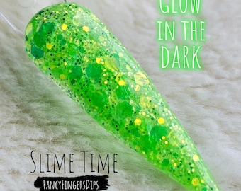 Slime Time- Glow In The Dark Glitter Acrylic Dip Powder