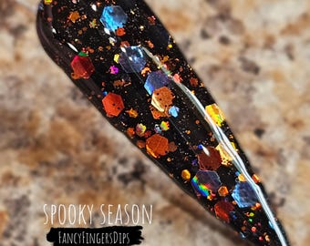 Spooky Season- Black And Orange Holographic Glitter Acrylic Dip Powder