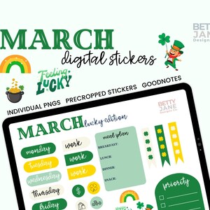 St. Patrick’s Day Digital Sticker Set | Lucky Planner Stickers for Goodnotes & Digital Journals | March Planner Decorations | PNG