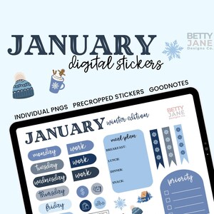 January Winter Mini Digital Sticker Kit | 25 Precropped Winter-Themed Stickers for Digital Planners