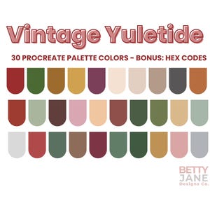 Vintage Yuletide Procreate Color Palette + Bonus Hex Codes PDF | 30 Nostalgic Christmas Colors for Holiday Art & Design