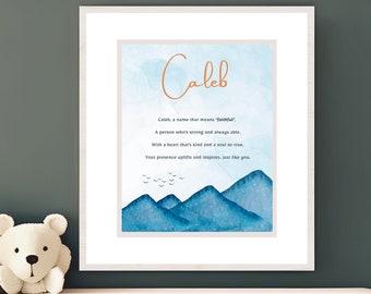 Caleb, Name Meaning, Poem, Nursery Wall Art, Nursery Decor, Gift, Kids Room Art, Nursery, Blue, Digital Download Art, Digital Print