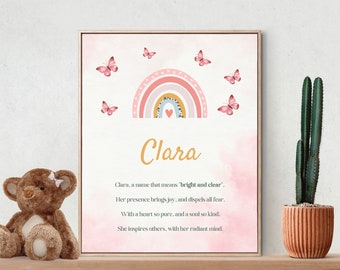 Clara, Name Meaning, Poem, Nursery Wall Art, Nursery Decor, Gift, Kids Room Art, Nursery, Pink, Digital Download Art, Digital Print