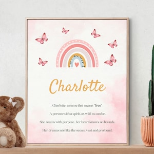 Charlotte, Name Meaning, Poem, Nursery Wall Art, Nursery Decor, Gift, Kids Room Art, Nursery, Pink, Digital Download Art, Digital Print