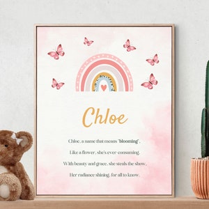 Chloe, Name Meaning, Poem, Nursery Wall Art, Nursery Decor, Gift, Kids Room Art, Nursery, Pink, Digital Download Art, Digital Print
