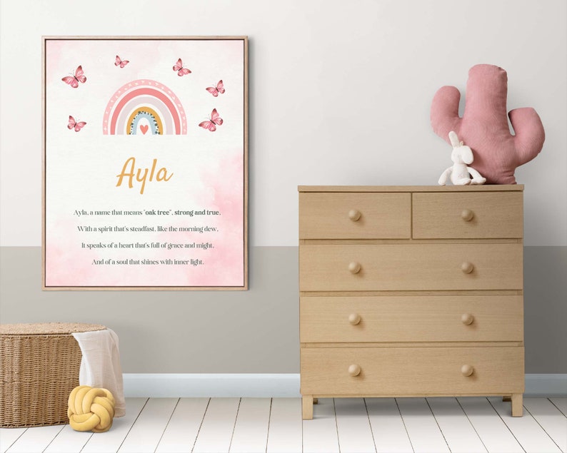 Ayla, Name Meaning, Poem, Nursery Wall Art, Nursery Decor, Gift, Kids Room Art, Nursery, Pink