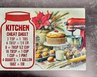 Kitchen Cheat Sheet Tempered Glass Cutting Board