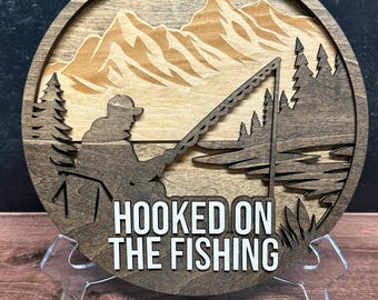 Hooked on the Fishing Wood sign