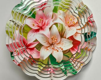 8" White & Pink Lillies Wind Spinner